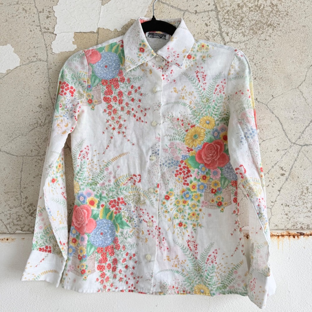 Vtg Floral Shirt‎ Button Down Top Retro Botanical Womens S Schrader Sport NY